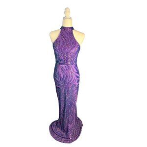 Prom Dress Purple Sparkly Chiffon Lined Size 2 / 4, Small